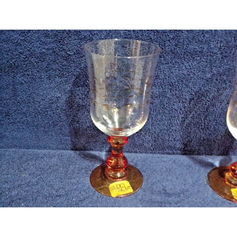 Studio Nova Goblets Set of 4 Crystal w/Orange Gold Stem Leaf Design 12oz‎ Pretty